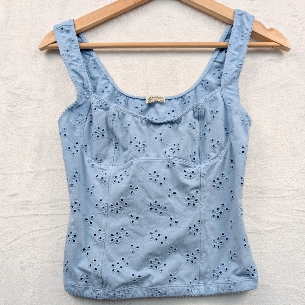 Intimately Free People Tank Top Womens M Blue Eyelet Sweetheart Coquette Cottage